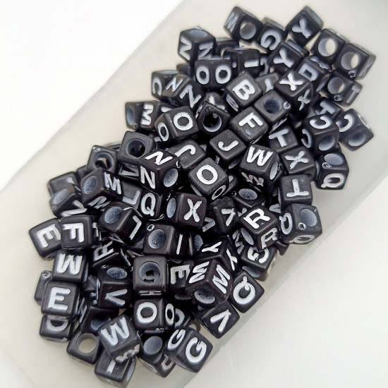 Acrylic Beads 6mm Alphabet Cube - Black - 130 beads