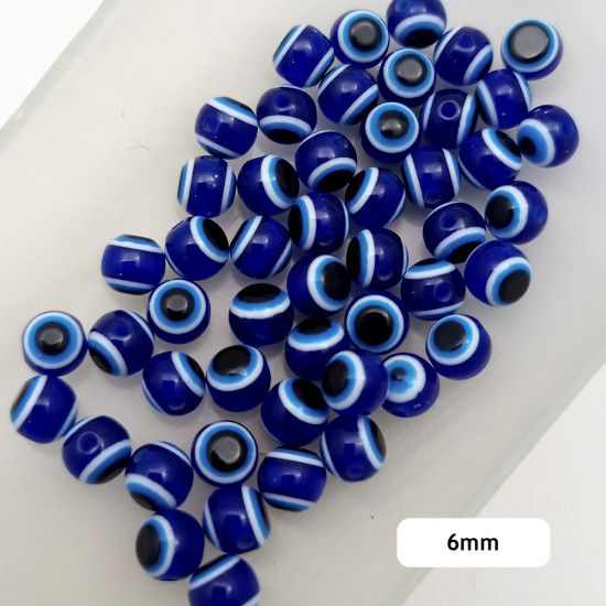 Evil Eye Acrylic Beads #1 - 6mm Round Blue - 50 Beads