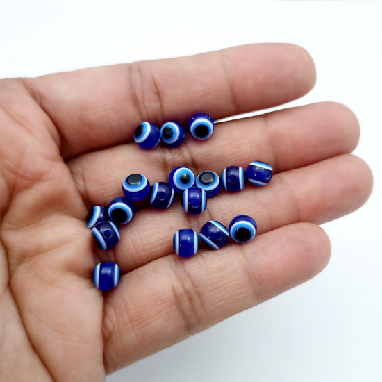 Evil Eye Acrylic Beads #1 - 6mm Round Blue - 50 Beads