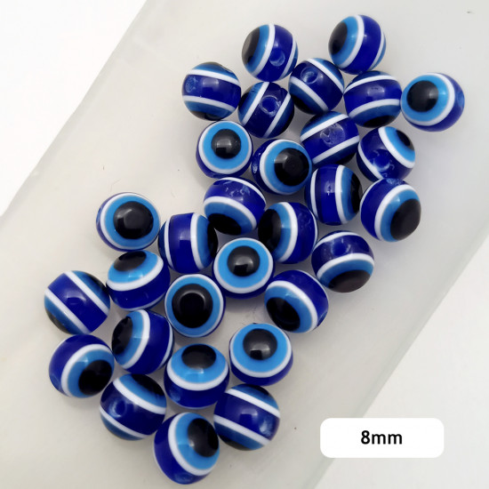 Evil Eye Acrylic Beads #2 - 8mm Round Blue - 30 Beads