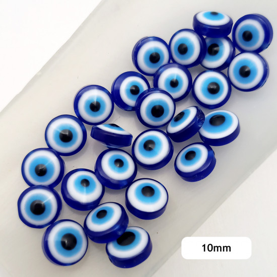 Evil Eye Acrylic Beads #4 - 10mm Disc Blue - 25 Beads