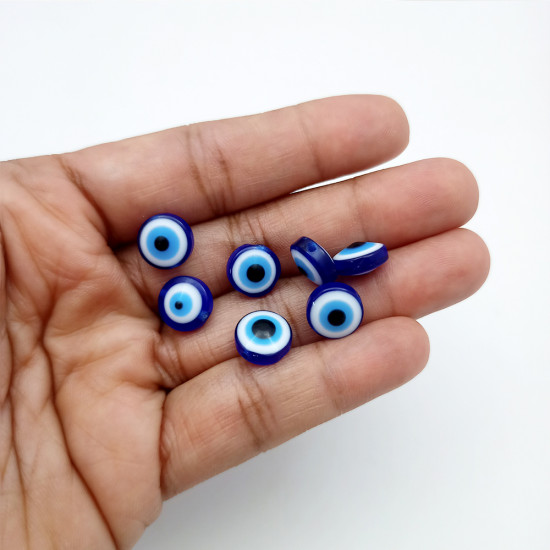 Evil Eye Acrylic Beads #4 - 10mm Disc Blue - 25 Beads