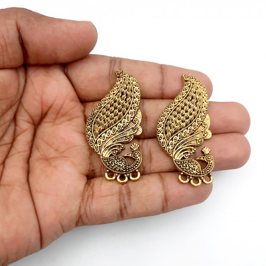 Earring Studs Design #27 Peacock - Antique Golden - 1 Pair