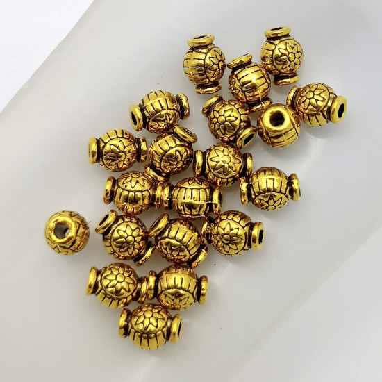 Metal Beads 9mm Design #21 - Antique Golden - 20 Beads