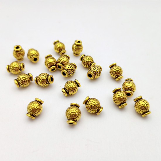 Metal Beads 9mm Design #21 - Antique Golden - 20 Beads