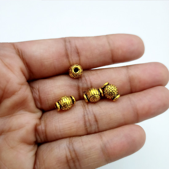 Metal Beads 9mm Design #21 - Antique Golden - 20 Beads