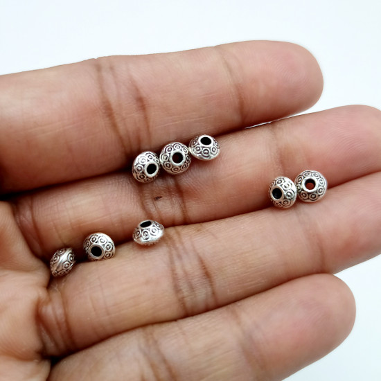 Spacer Beads 5mm - Metal Design #8 - Antique Silver - 10gms / 33 Beads