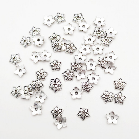 Bead Caps #23 - 8mm Silver Finish - 50 Bead Caps