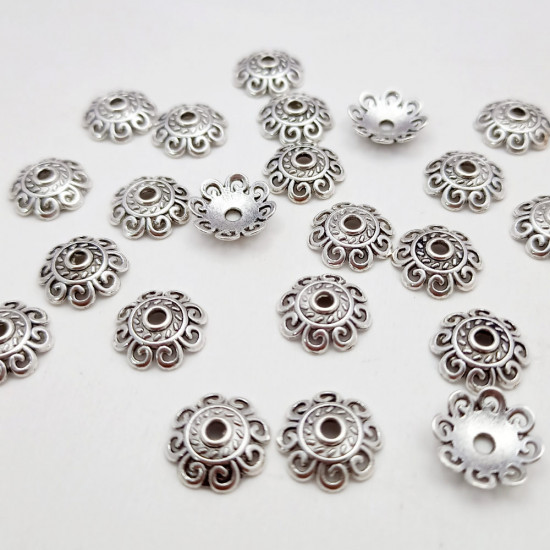 Bead Caps #25 - 12mm Silver Finish - 23 Bead Caps