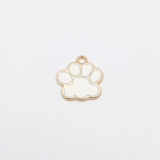 Enamel Charms 17mm Paw Print - White - 1 Charm