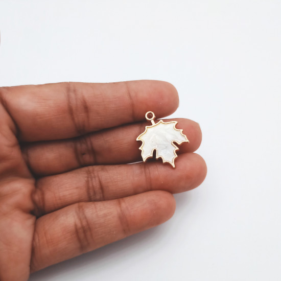 Enamel Charms 24mm Maple Leaf - White - 1 Charm