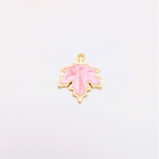 Enamel Charms 24mm Maple Leaf - Pink - 1 Charm