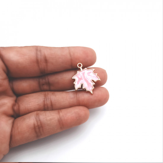 Enamel Charms 24mm Maple Leaf - Pink - 1 Charm