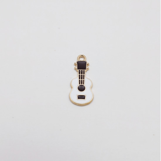 Enamel Charms 23mm Guitar - White - 1 Charm