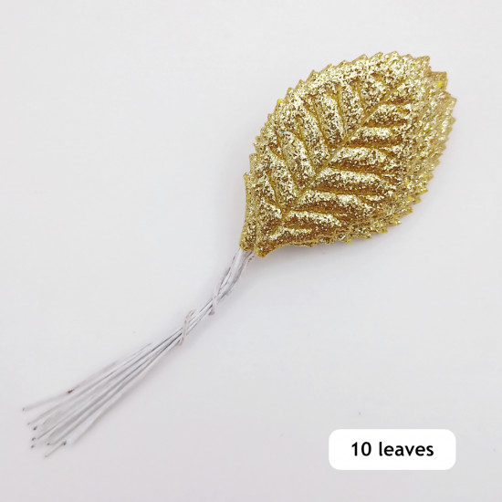 Artificial Leaves 45mm - Golden Glitter - 10 Leaves