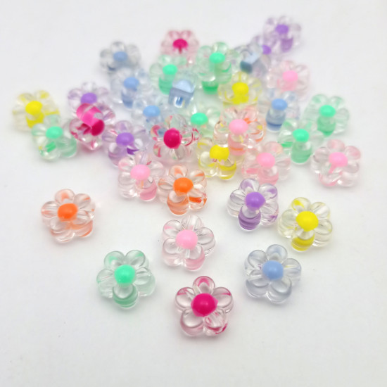 Acrylic Beads 13mm Flower #27 - Bead In Bead Assorted - 36 Beads