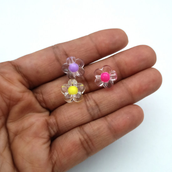 Acrylic Beads 13mm Flower #27 - Bead In Bead Assorted - 36 Beads