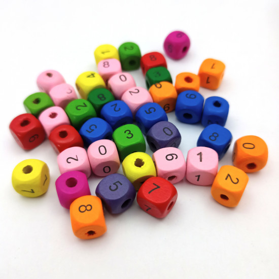 Wooden Beads 10mm Cube - Numbers Assorted - 40 Beads