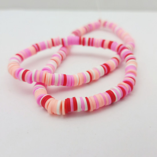 Fimo Polymer Clay Beads 6mm Disc - Pink Assorted - 1 String