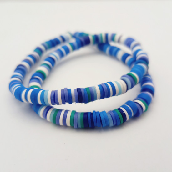 Fimo Polymer Clay Beads 6mm Disc - Blue Assorted - 1 String