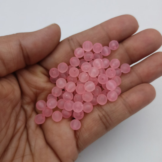 Acrylic Beads 6mm Round Frosted - Pastel Baby Pink - 20gms / 180 Beads