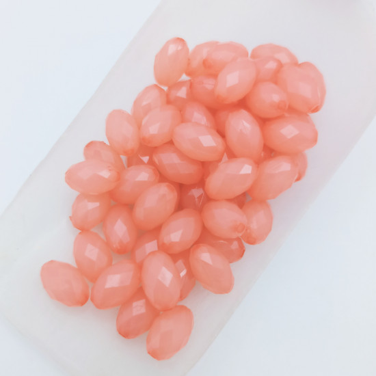 Acrylic Beads 12mm Oval Faceted - Salmon Pink - 20gms / 50 Beads