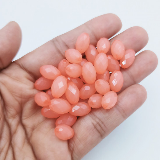 Acrylic Beads 12mm Oval Faceted - Salmon Pink - 20gms / 50 Beads