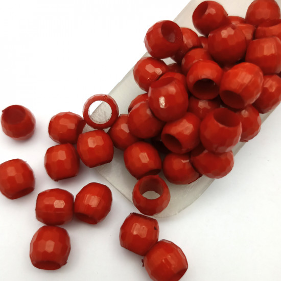 Acrylic Beads 13mm Drum Faceted - Dark Red - 50 Beads