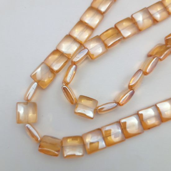 Glass Beads 12mm Square - Amber - 1 String / 50 beads