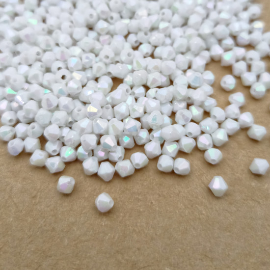 Acrylic Beads 4mm Bicone Faceted - White With Lustre - 10gms  / 450 beads