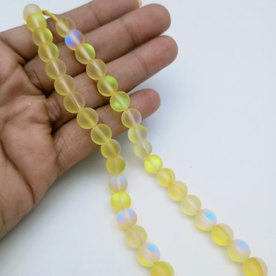 Aura Glass Beads 8mm - Frosted Dual Yellow With Lustre - 1 String / 45 Beads