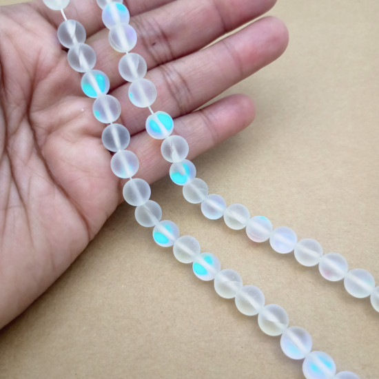 Aura Glass Beads 8mm - Frosted Clear With Lustre - 1 String / 45 Beads