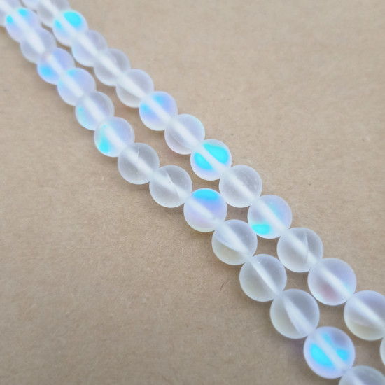 Aura Glass Beads 8mm - Frosted Clear With Lustre - 1 String / 45 Beads