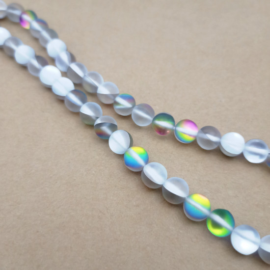 Aura Glass Beads 8mm - Frosted Dual Grey With Lustre - 1 String / 45 Beads