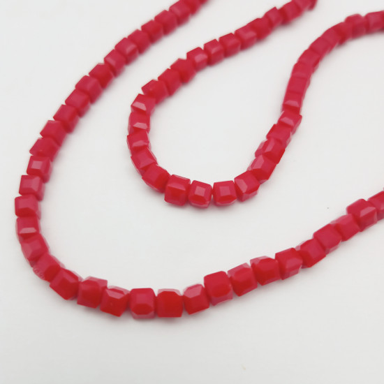 Glass Beads 5mm Cube Faceted - Red - 1 String / 90 Beads