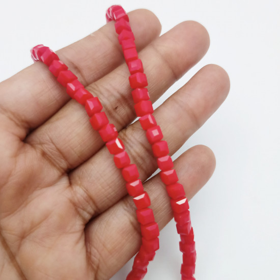 Glass Beads 5mm Cube Faceted - Red - 1 String / 90 Beads