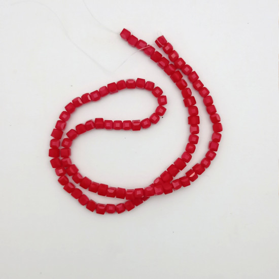 Glass Beads 5mm Cube Faceted - Red - 1 String / 90 Beads