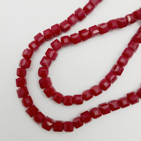 Glass Beads 5mm Cube Faceted - Dark Red - 1 String / 90 Beads