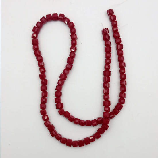 Glass Beads 5mm Cube Faceted - Dark Red - 1 String / 90 Beads