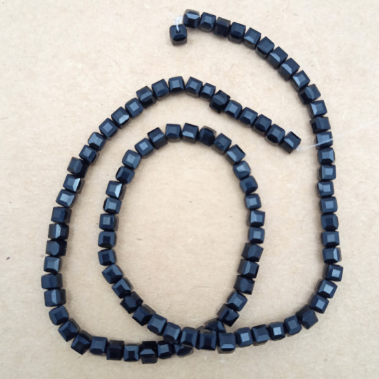 Glass Beads 5mm Cube Faceted - Black - 1 String / 90 Beads