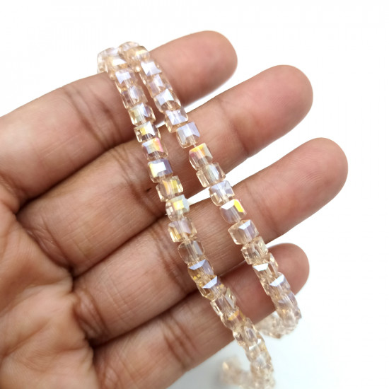 Glass Beads 5mm Cube Faceted - Champagne With Lustre - 1 String / 90 Beads