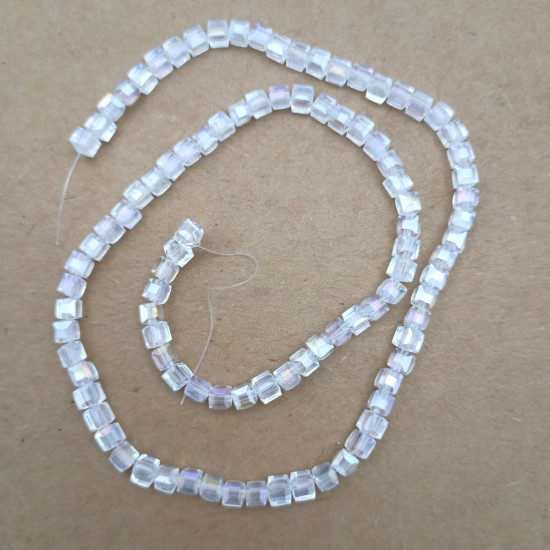 Glass Beads 5mm Cube Faceted - Clear With Lustre - 1 String / 90 Beads