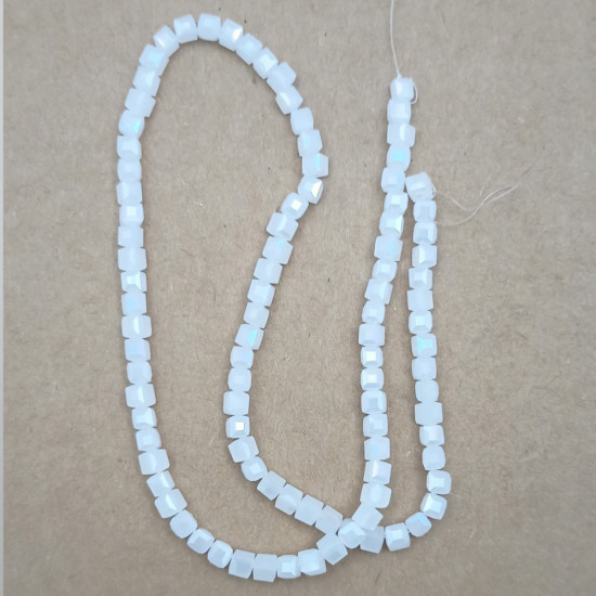 Glass Beads 5mm Cube Faceted - White With Lustre - 1 String / 90 Beads