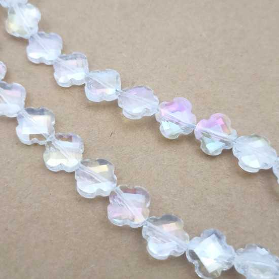 Glass Beads 12mm Clover Faceted - Clear With Lustre - 1 String / 30 Beads