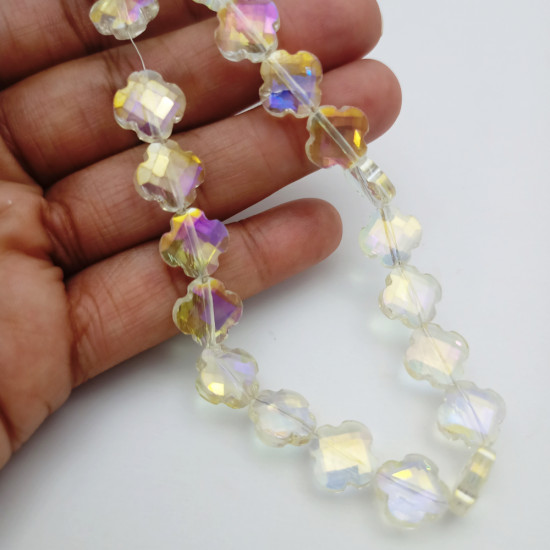 Glass Beads 12mm Clover Faceted - Pale Yellow With Lustre - 1 String / 30 Beads