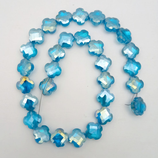 Glass Beads 12mm Clover Faceted - Sky Blue With Lustre - 1 String / 29 Beads