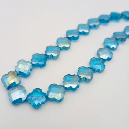 Glass Beads 12mm Clover Faceted - Sky Blue With Lustre - 1 String / 29 Beads