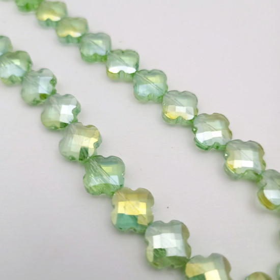 Glass Beads 12mm Clover Faceted - Light Green With Lustre - 1 String / 29 Beads