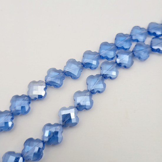 Glass Beads 12mm Clover Faceted - Ocean Blue - 1 String / 30 Beads