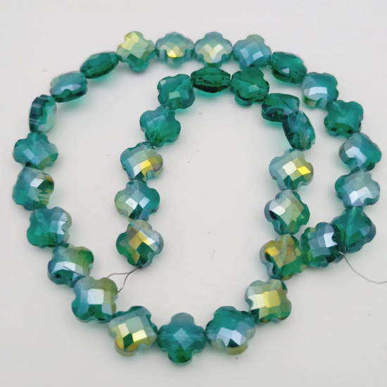 Glass Beads 10mm Clover Faceted - Emerald Green With Lustre - 1 String / 34 beads